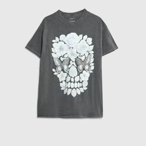 Grey Short Sleeve Diamante Skull T-shirt