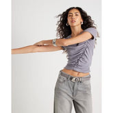 Grey Short Sleeve Gathered Drape Top