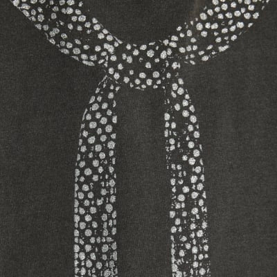 Grey Short Sleeve Glitter Scarf T-shirt