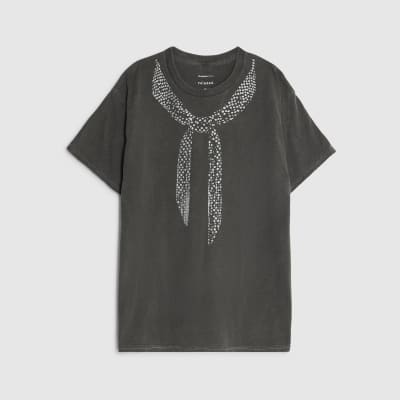 Grey Short Sleeve Glitter Scarf T-shirt
