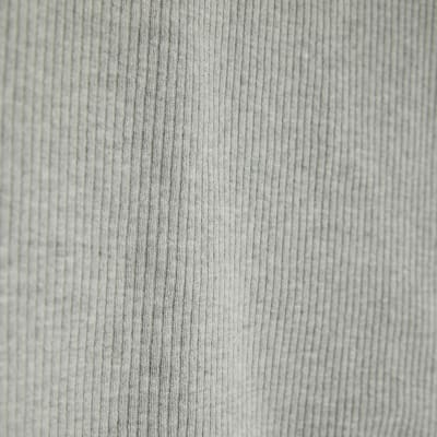 Grey Short Sleeve High V Neck Ribbed Top