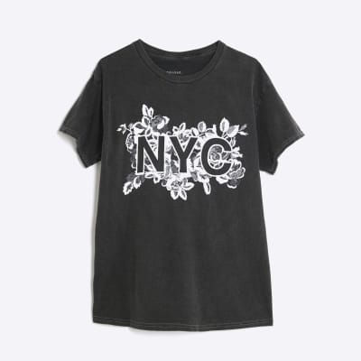 Grey Short Sleeve NYC Lace Print T-shirt