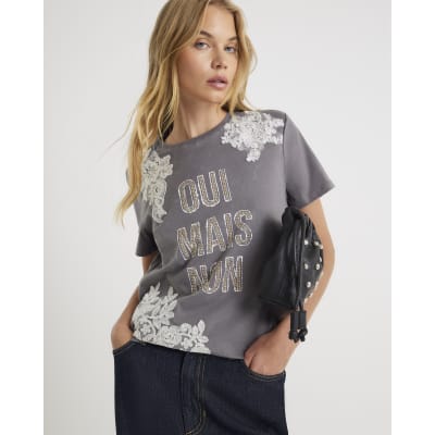 Grey Short Sleeve Oui Mais Non T-shirt