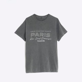 Grey Short Sleeve Paris Studded T-shirt