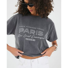 Grey Short Sleeve Paris Studded T-shirt