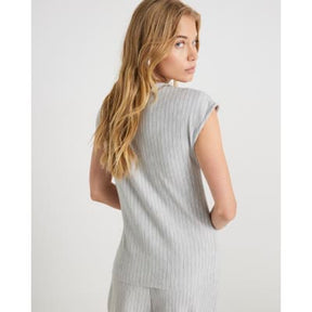 Grey Short Sleeve Pinstripe Tie Detail Top