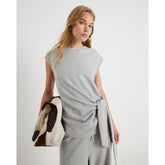 Grey Short Sleeve Pinstripe Tie Detail Top
