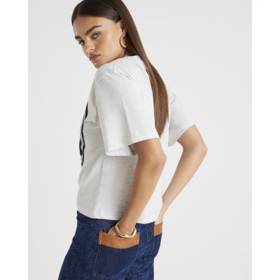 Grey Short Sleeve Scarf Detail T-shirt