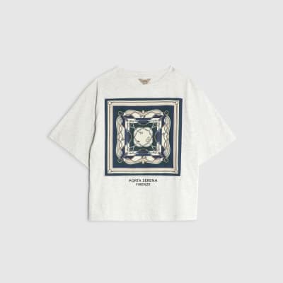 Grey Short Sleeve Scarf Detail T-shirt