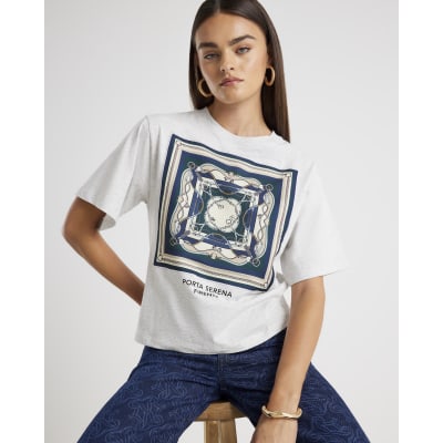 Grey Short Sleeve Scarf Detail T-shirt