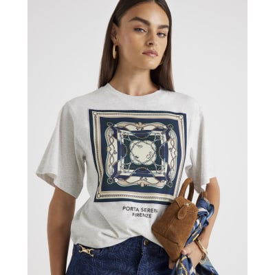 Grey Short Sleeve Scarf Detail T-shirt