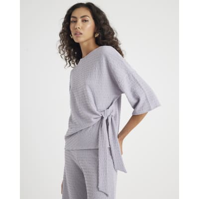 Grey Short Sleeve Textured Tie T-shirt