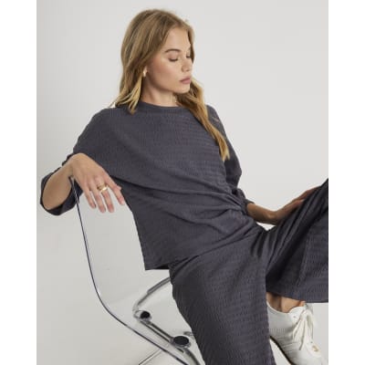 Grey Short Sleeve Textured Tie T-shirt