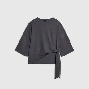 Grey Short Sleeve Textured Tie T-shirt