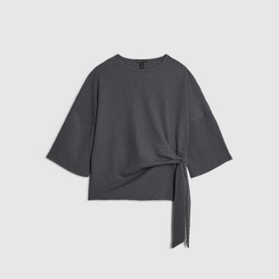 Grey Short Sleeve Textured Tie T-shirt
