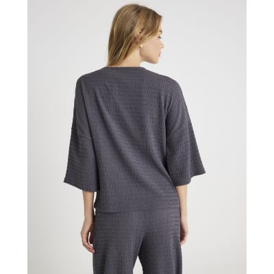 Grey Short Sleeve Textured Tie T-shirt