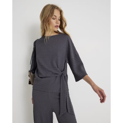 Grey Short Sleeve Textured Tie T-shirt