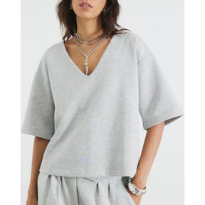 Grey Short Sleeve V Neck T-shirt