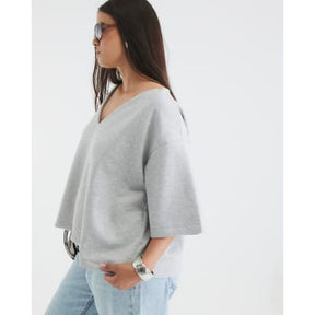 Grey Short Sleeve V Neck T-shirt