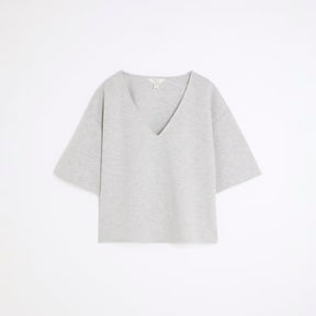 Grey Short Sleeve V Neck T-shirt