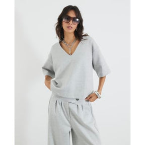 Grey Short Sleeve V Neck T-shirt