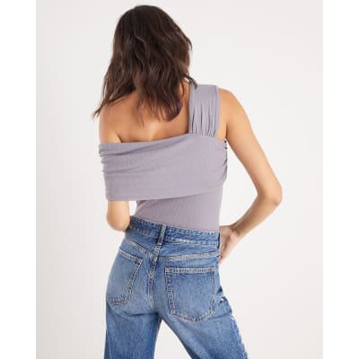 Grey Sleeveless Asymmetric Drape Top