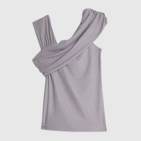 Grey Sleeveless Asymmetric Drape Top