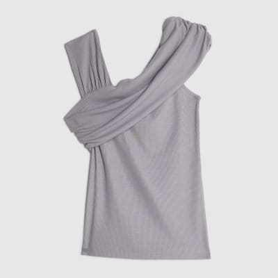 Grey Sleeveless Asymmetric Drape Top