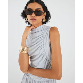 Grey Sleeveless Gathered Midi Dress