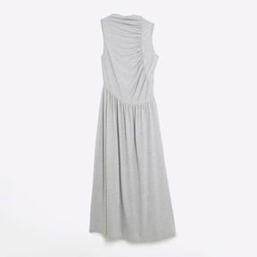 Grey Sleeveless Gathered Midi Dress