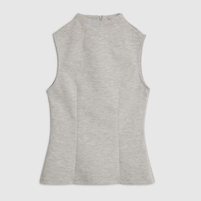 Grey Sleeveless Interlock High Neck Top
