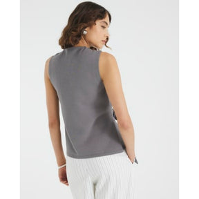 Grey Sleeveless Jacquard Ring Tie Tunic Top