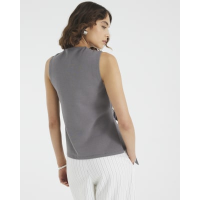 Grey Sleeveless Jacquard Ring Tie Tunic Top