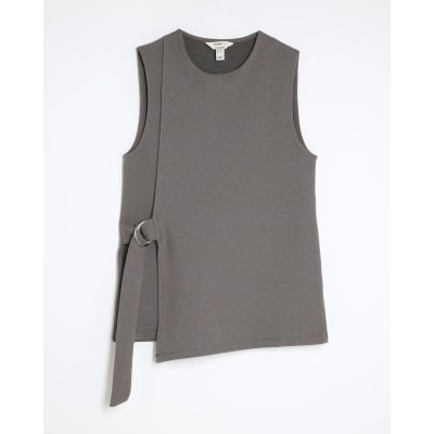 Grey Sleeveless Jacquard Ring Tie Tunic Top