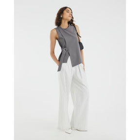 Grey Sleeveless Jacquard Ring Tie Tunic Top