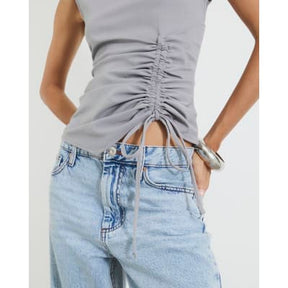 Grey Sleeveless Ruched Tie Detail Top