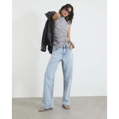 Grey Sleeveless Ruched Tie Detail Top