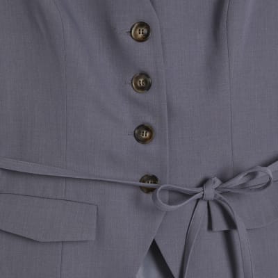 Grey Sleeveless Tie Detail Waistcoat