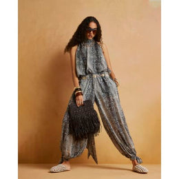 Grey Snake Chiffon Balloon Trousers