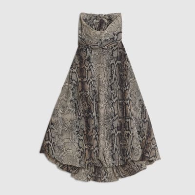 Grey Snake Halter Neck Bubble Hem Top