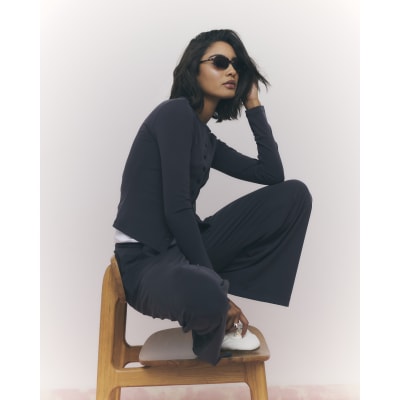 Grey Soft Touch Wide Leg Trousers
