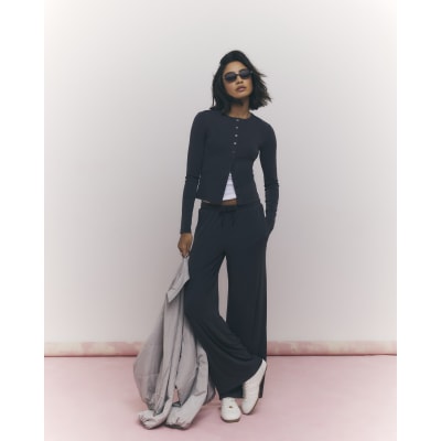 Grey Soft Touch Wide Leg Trousers