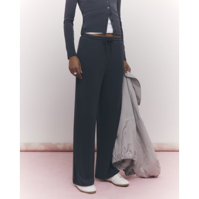 Grey Soft Touch Wide Leg Trousers