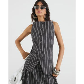 Grey Stripe High Neck Waistcoat