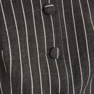 Grey Stripe High Neck Waistcoat