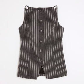 Grey Stripe High Neck Waistcoat