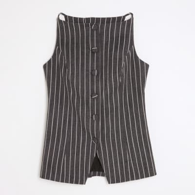 Grey Stripe High Neck Waistcoat