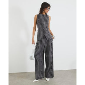 Grey Stripe High Neck Waistcoat