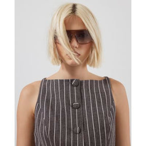 Grey Stripe High Neck Waistcoat
