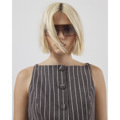 Grey Stripe High Neck Waistcoat